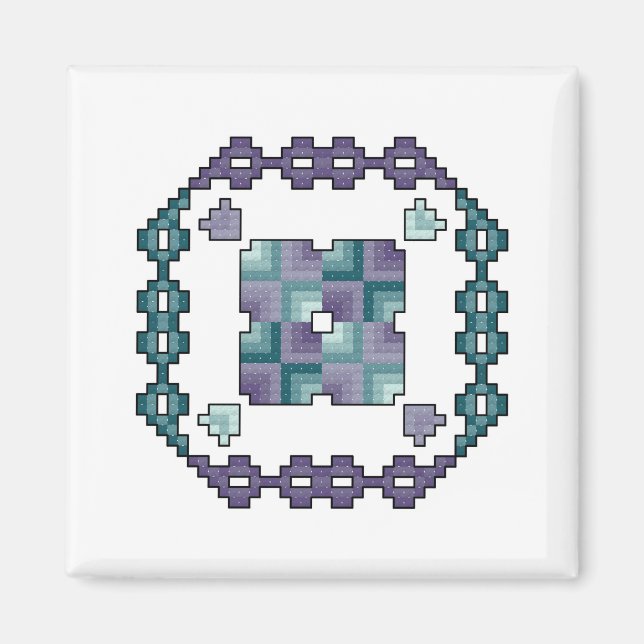 Kvadratisk kvadratisk ruta Kor Stitch Magnet (Framsidan)
