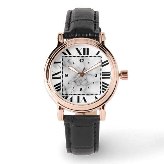 Kvadratisk lädermarmor ansikte armbandsur (Framsida)