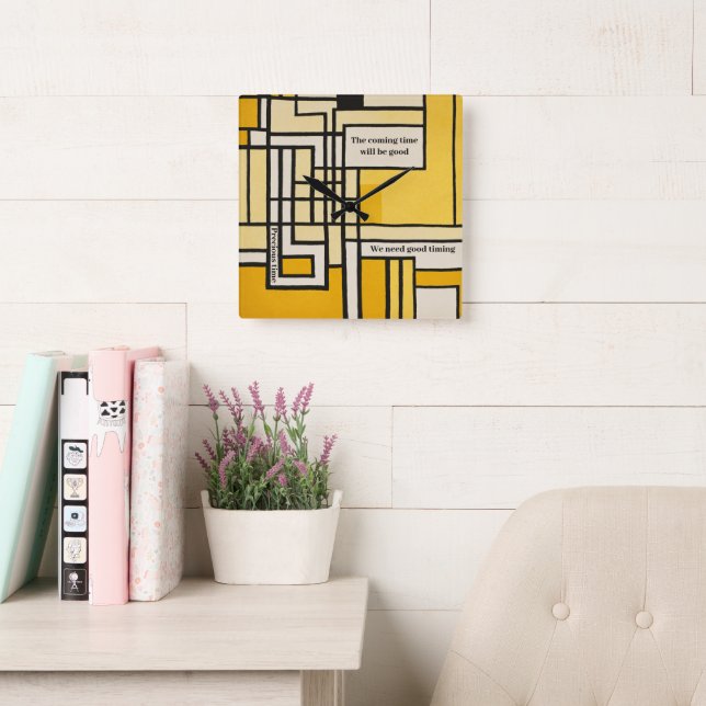 Kvadratisk linje med Gult Mönster-design - Fyrkantig Klocka (Läsesal)