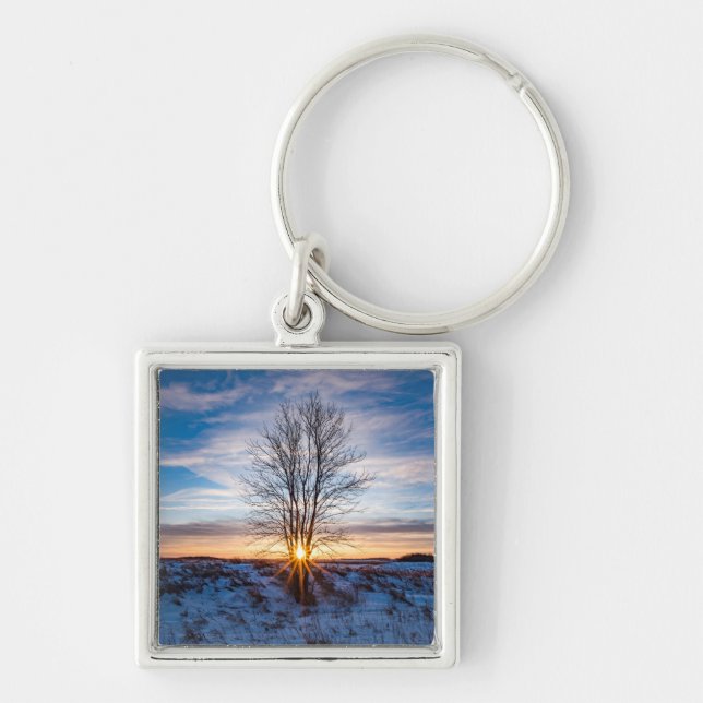 Kvadratisk nyckelkedja fyrkantig silverfärgad nyckelring (Framsidan)