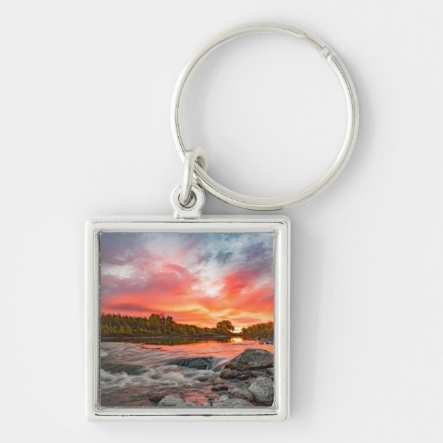 Kvadratisk nyckelkedja fyrkantig silverfärgad nyckelring (Framsidan)