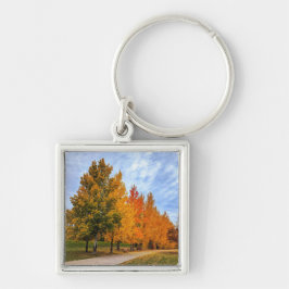 Kvadratisk nyckelkedja fyrkantig silverfärgad nyckelring