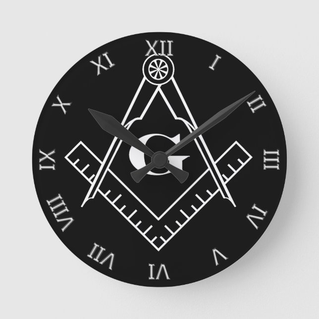 Kvadratisk och kompass med indrag G (Vitt) Rund Klocka (Framsida)