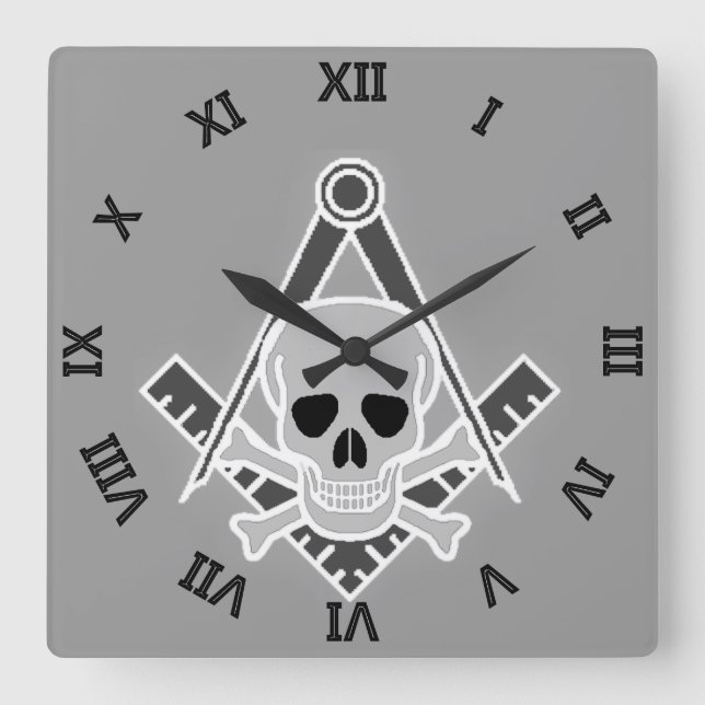 Kvadratisk och kompass med Skull och Crossbone Fyrkantig Klocka (Framsida)