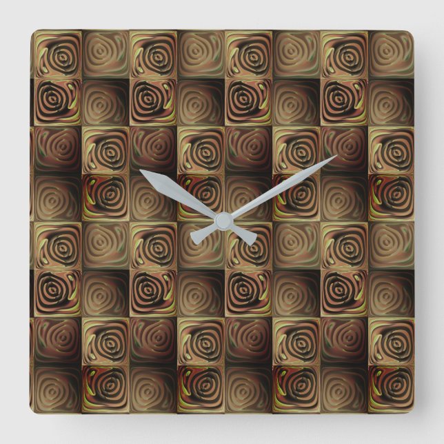 Kvadratisk övertoningscirkel med brun övertoning fyrkantig klocka (Framsida)