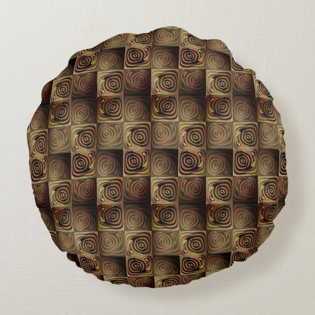 Kvadratisk övertoningscirkel med brun övertoning rund kudde (Baksidan)