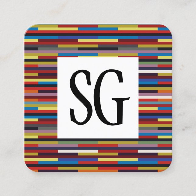 Kvadratisk panel - Initialer - Färgstarkt Rand Fyrkantigt Visitkort (Framsida)