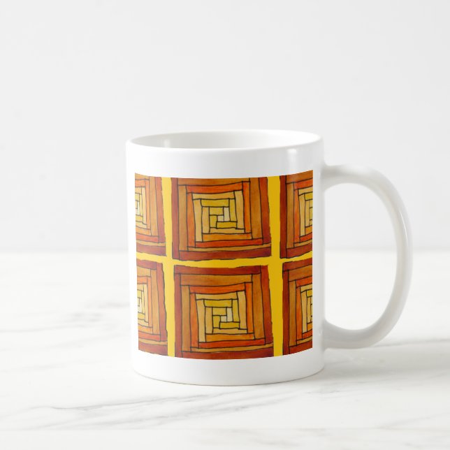 kvadratisk retrokonst deco brun mönster kaffemugg (Höger)
