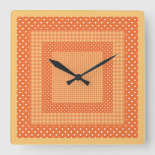Kvadratisk väggklocka, Orange och Polka dots Fyrkantig Klocka