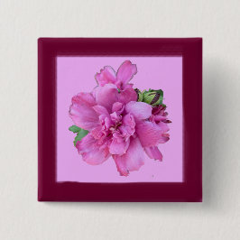 Kvadratknapp, 2 tum Rosa blomma på en kvadrat Knapp