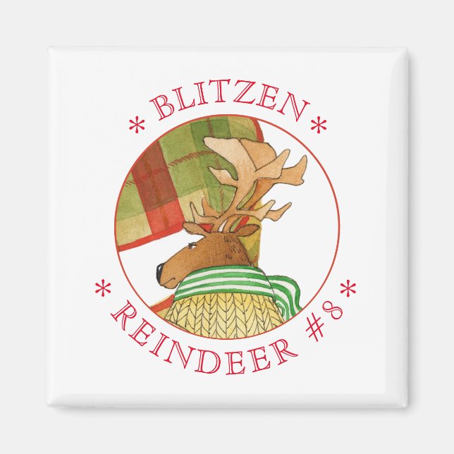 Kvadratmagnet BLITZEN REINDEER Magnet (Framsidan)