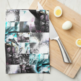 Kvadratmosaik av struktur i silver till cyan kökshandduk