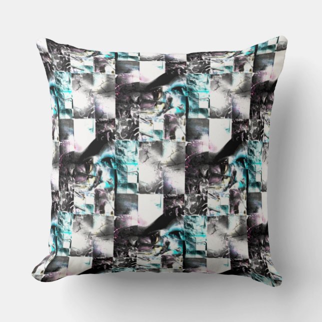 Kvadratmosaik av struktur i silver till cyan kudde (Framsida)