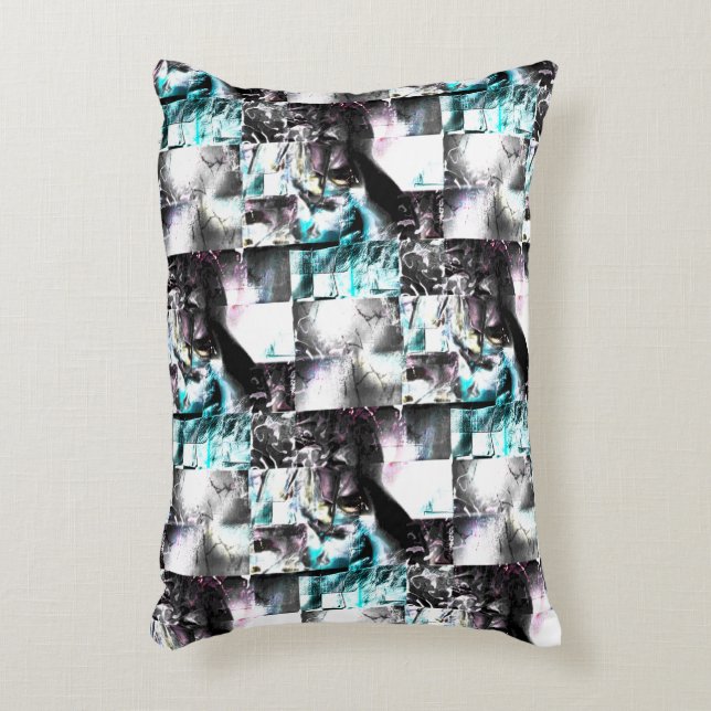 Kvadratmosaik av struktur i silver till cyan prydnadskudde (Framsidan(Vertikal))
