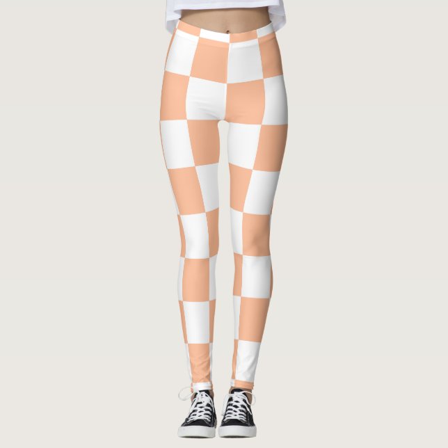 Kvadratpersikor och vit geometrisk retro leggings (Framsida)