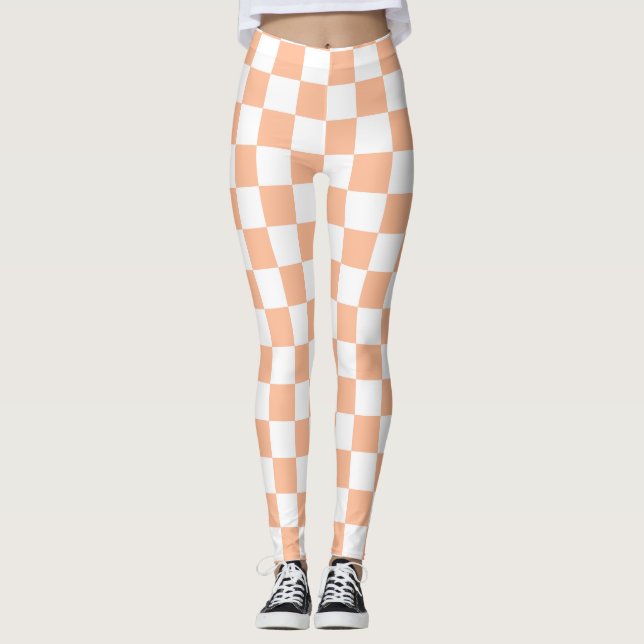 Kvadratpersikor och vit geometrisk retro leggings (Framsida)