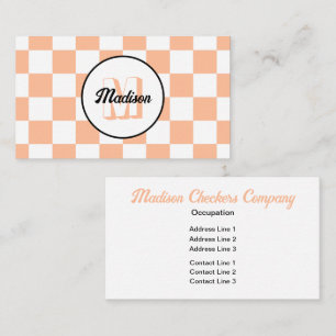 Kvadratpersikor persikofärgad vit retro Monogram Visitkort