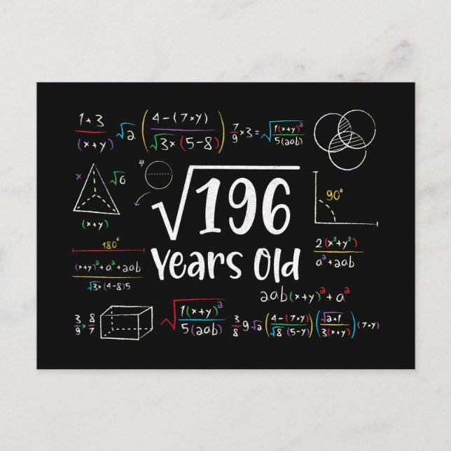 Kvadratroten ur 196 14-årsdag 14-åriga presenter vykort (Framsida)