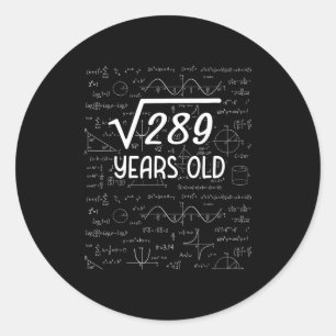 Kvadratroten Ur 289 17-årsdag 17-åriga presenter Runt Klistermärke
