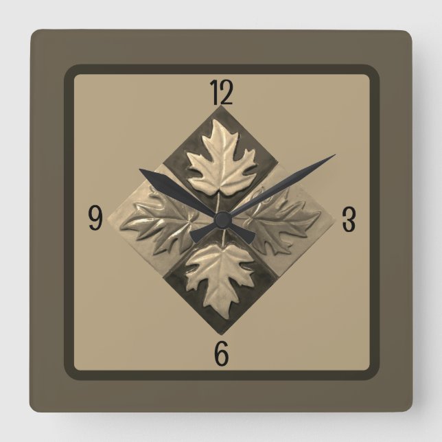 Kvadratväggklocka med Maple Löv Sepia Fyrkantig Klocka (Framsida)
