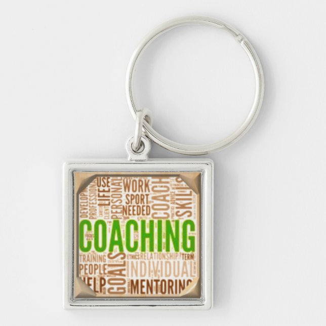 Kvadrera coachningen Keychain #4 Fyrkantig Silverfärgad Nyckelring (Framsidan)