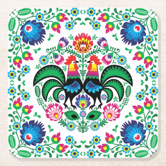 Kvadrera det polska tuppmönster underlägg papper kvadrat (Framsidan)