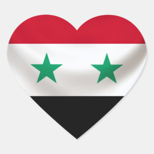 Kvadrera flagga av Syrien, den draperade Hjärtformat Klistermärke
