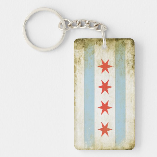 Kvadrera Keychain med det bekymrade Chicago Nyckelring (Framsidan)