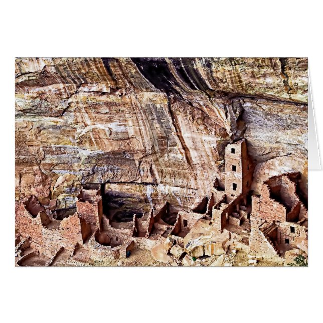 Kvadrera tornhuset fördärvar Mesa Verde Hälsningskort (Framsidan Horizontal)