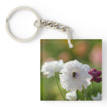 Kvadrera (tvåsidiga) Keychain blommafält Flwr
