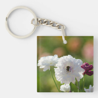 Kvadrera (tvåsidiga) Keychain blommafält Flwr
