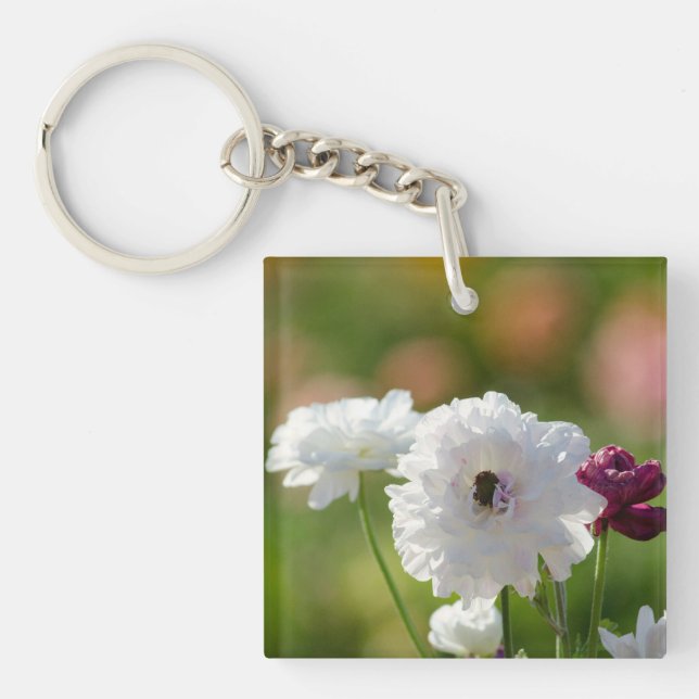 Kvadrera (tvåsidiga) Keychain blommafält Flwr (Framsidan)