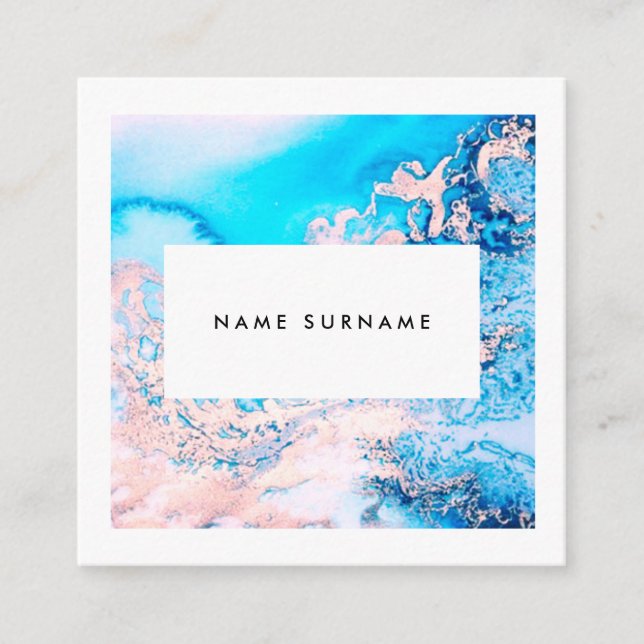 Kvadrerar den rosa vattenfärgen för konstnärmarmor fyrkantigt visitkort (Framsida)