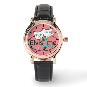 "Kvadrerar Elvis & jag" rosor klockasvartläder Armbandsur