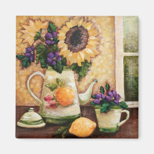 Kvadrerar konstblommigten "för solig morgon" magnet