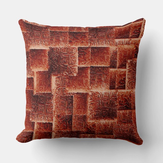 Kvadroner med mörk och ljusröd vägg struktur kudde (Framsida)