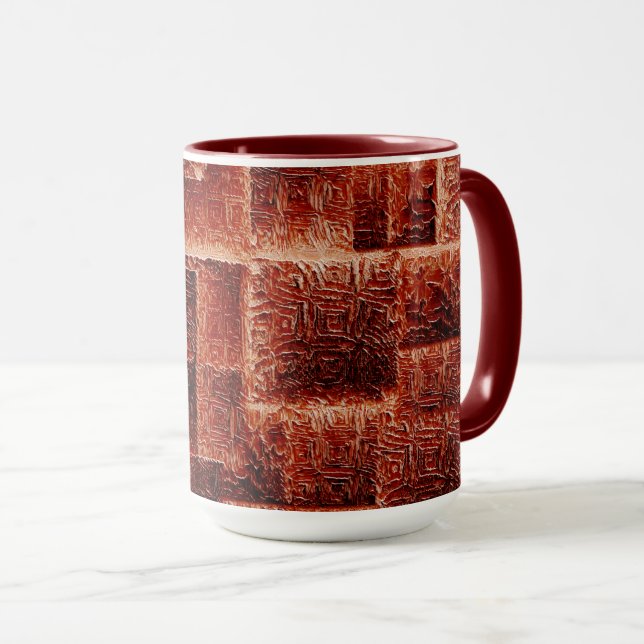 Kvadroner med mörk och ljusröd vägg struktur mugg (Framsida höger)