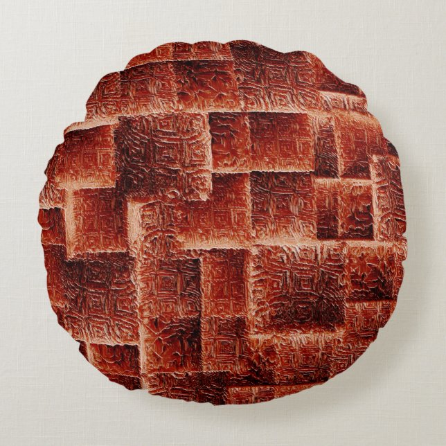Kvadroner med mörk och ljusröd vägg struktur rund kudde (Framsidan)