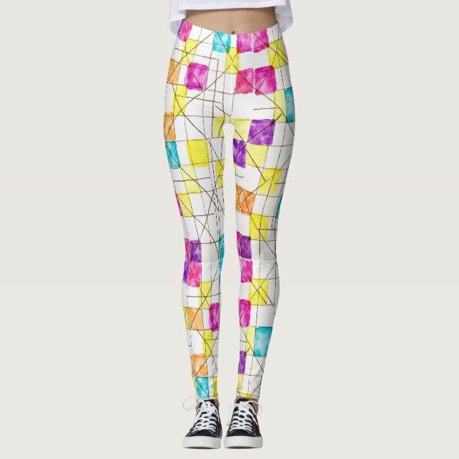 Kvadroner, rektanglar, diamanter utan kanter Mönst Leggings (Framsida)