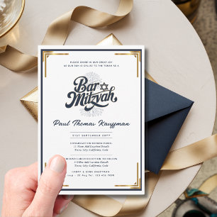 Kvalitet PUB MITZVAH Elegant Navy Guld Modern Inbjudningar