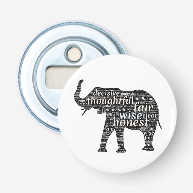 Kvaliteter hos en elefant Ord Cloud Flasköppnare (Framsidan)
