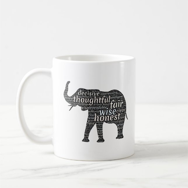 Kvaliteter hos en elefant Ord Cloud Kaffemugg (Vänster)
