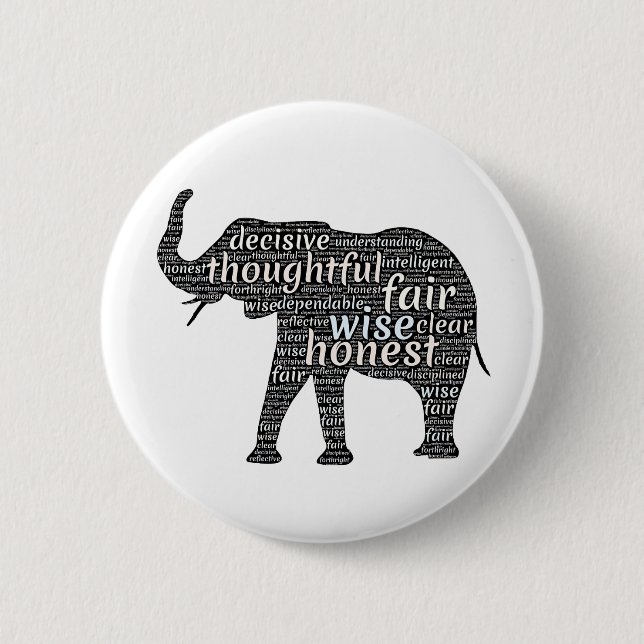 Kvaliteter hos en elefant Ord Cloud Knapp (Framsida)