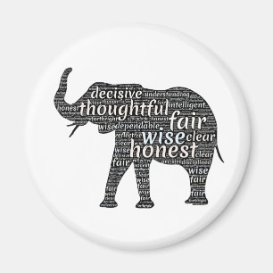Kvaliteter hos en elefant Ord Cloud Magnet