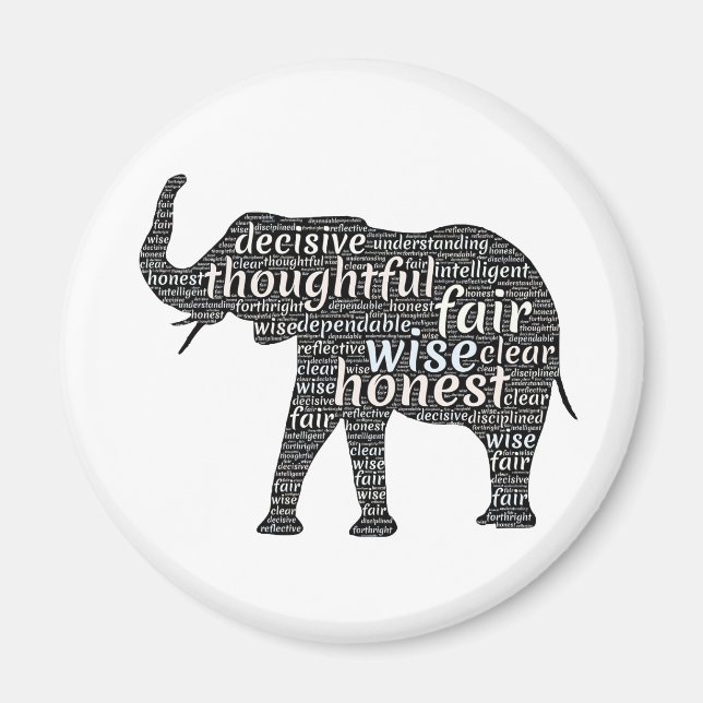 Kvaliteter hos en elefant Ord Cloud Magnet (Framsidan)