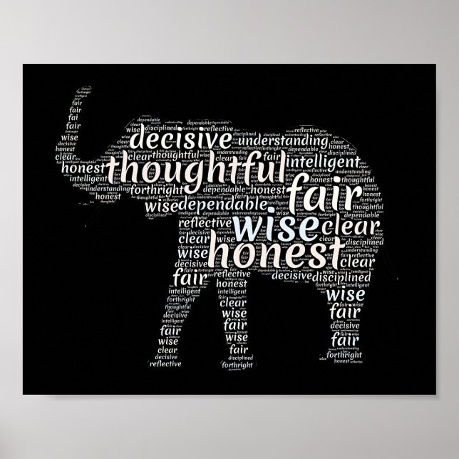 Kvaliteter hos en elefant Ord Cloud Poster (Framsidan)