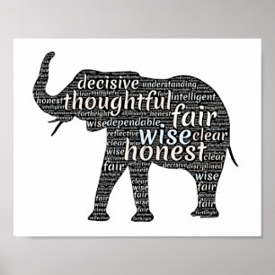 Kvaliteter hos en elefant Ord Cloud Poster