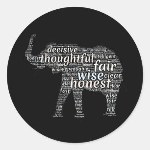 Kvaliteter hos en elefant Ord Cloud Runt Klistermärke