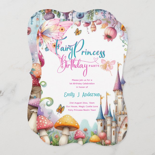 Kvalitetprinsessan Fairy DDotter Birthday Fairycor Inbjudningar (Fram/baksida)