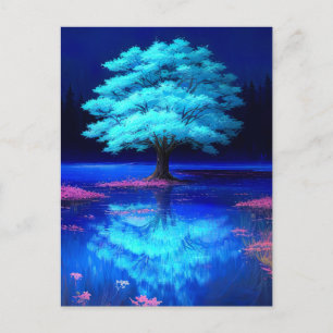 Kväll av Charming Blue Träd Vykort